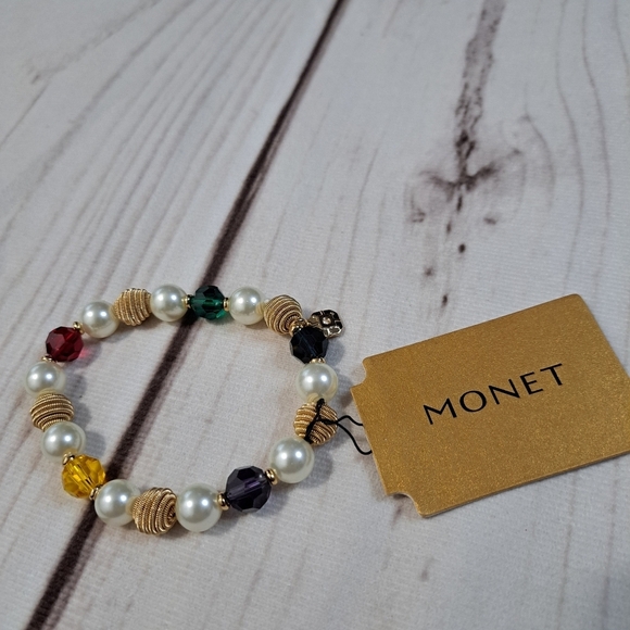 Monet Multicolor Beaded Faux Pearl Beaded Bracelet - Picture 1 of 2